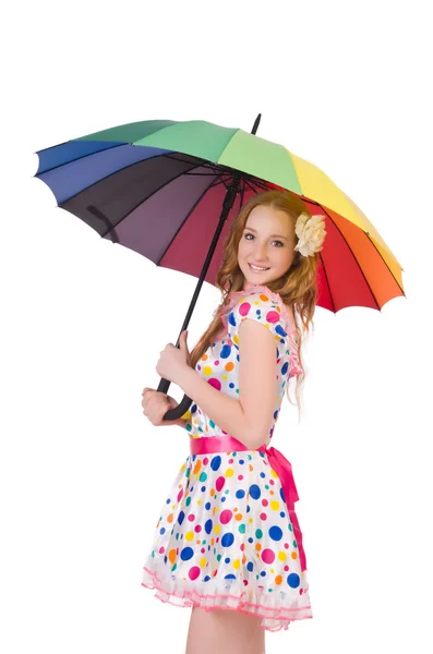 Young girl with colourful umbrella — Stock Photo, Image