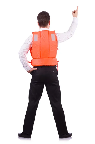 Man in life jacket isolated on white — Stock Photo, Image