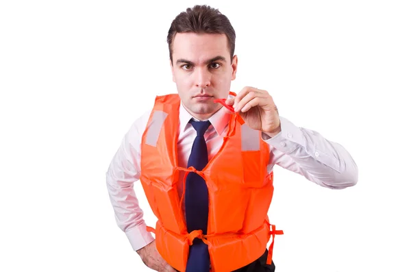 Man in life jacket isolated on white — Stock Photo, Image