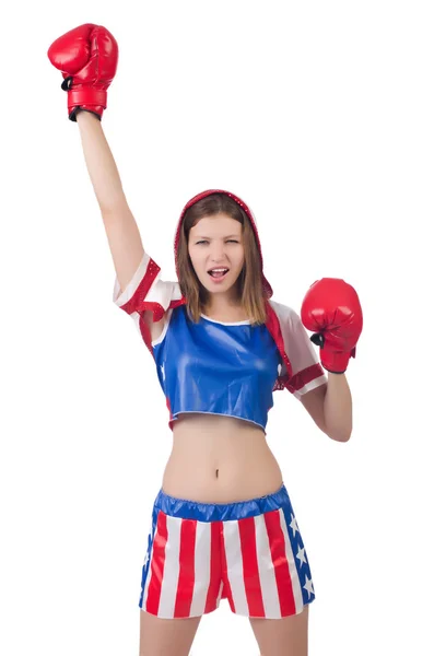 Woman boxer in uniform with US symbols — Stock Photo, Image