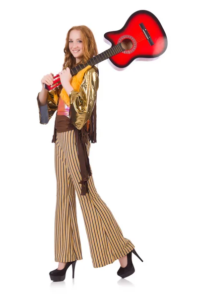 白のギターを持つ若い女の子 — ストック写真