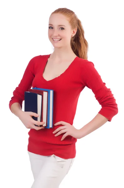 Jeune étudiant avec des livres sur le blanc — Photo