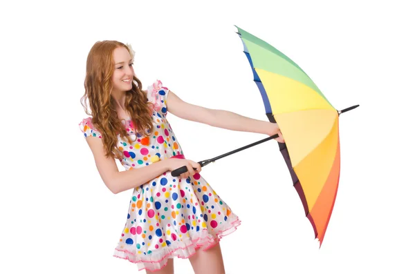 年轻的女孩，五颜六色的雨伞 — 图库照片