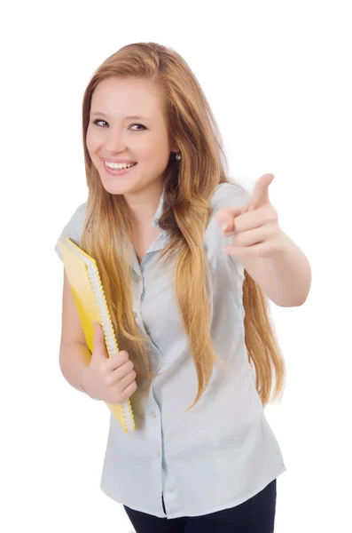 Young student with books on white — Stock Photo, Image