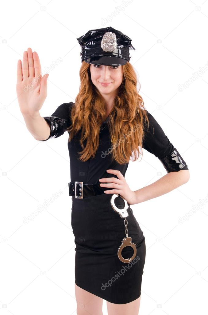 Redhead police officer isolated on white