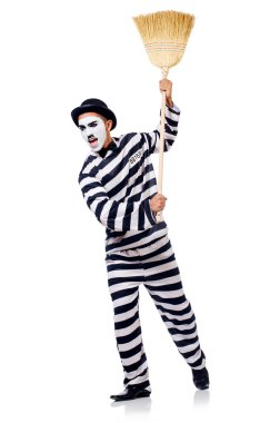 esir üzerinde beyaz izole süpürge ile