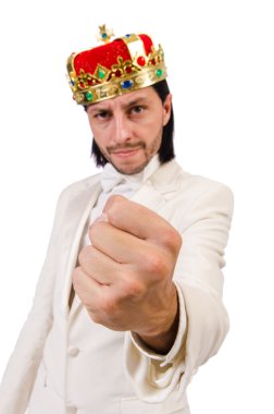 Beyaz arka planda izole edilmiş komik kral