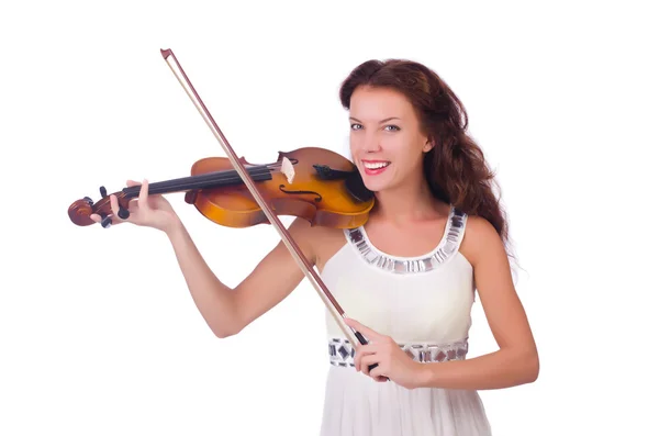 Młoda dziewczyna ze skrzypcami na białym — Zdjęcie stockowe