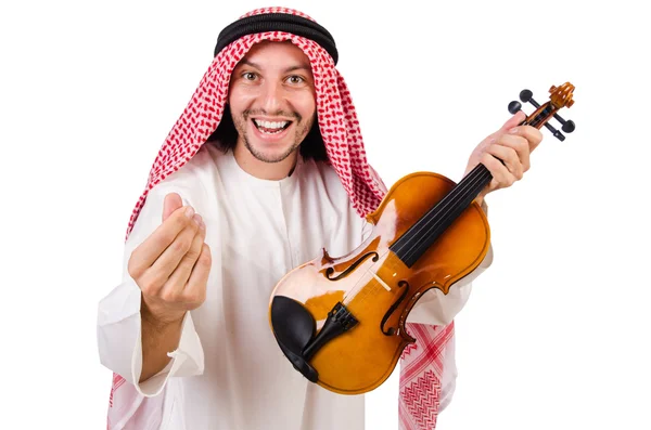 Араб играет на скрипке на белом — стоковое фото