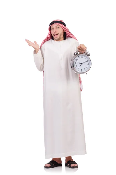 Arab man in time concept on white — Stock Photo, Image