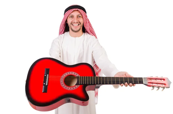 Hombre árabe tocando la guitarra aislado en blanco —  Fotos de Stock