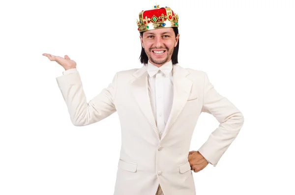 Funny king in white suit — Stock Photo, Image