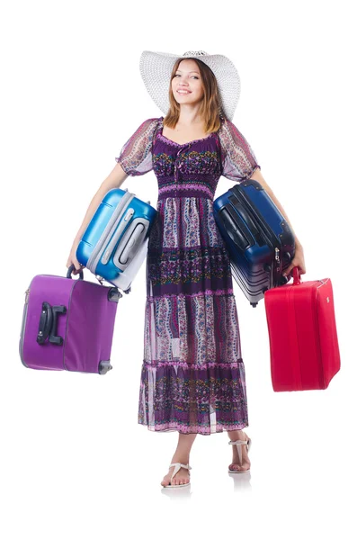 Woman with suitacases preparing for summer vacation — Stock Photo, Image