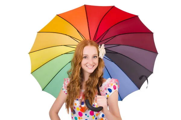 Young girl with colourful umbrella — Stock Photo, Image