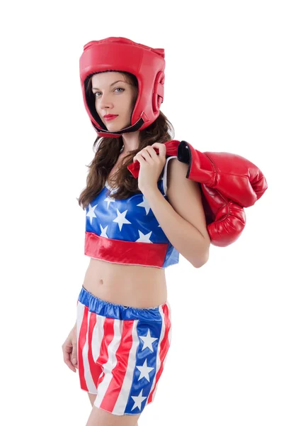 Boxeador de mujer en uniforme con símbolos de EE.UU. —  Fotos de Stock