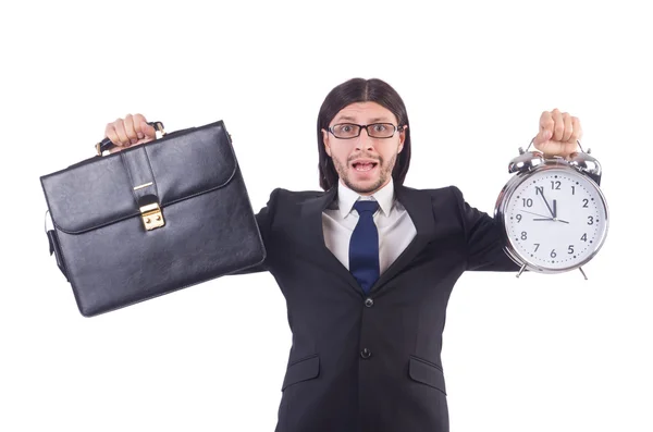 Uomo d'affari con orologio isolato su bianco — Foto Stock