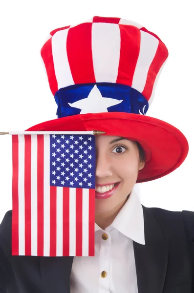 Woman businessman with american symbols — Stock Photo, Image