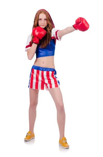 Boxerin in Uniform mit US-Symbolen — Stockfoto