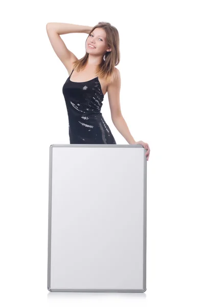 Young woman with blank poster — Stock Photo, Image