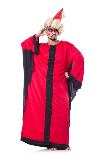 Волшебник в красном костюме, изолированный на белом — стоковое фото
