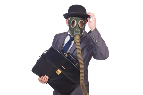 Businessman wearing gas mask isolated on white — Stock Photo, Image