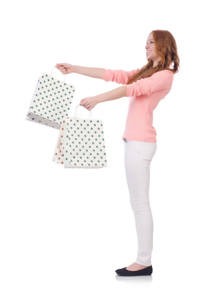 Woman with bags after christmas shopping — Stock Photo, Image
