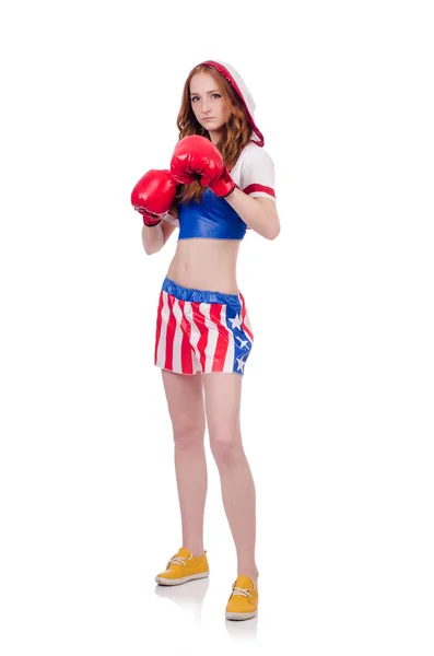 Woman boxer in uniform with US symbols — Stock Photo, Image