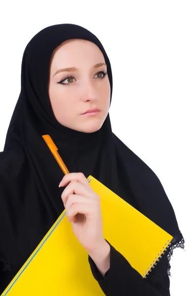 Junge muslimische Studentin mit Büchern über Weiße — Stockfoto