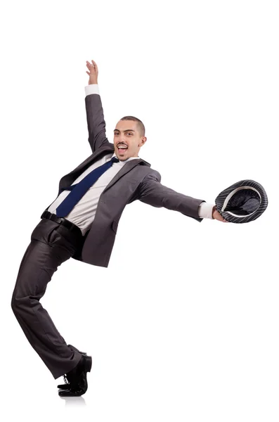 Dansende zakenman geïsoleerd op wit — Stockfoto