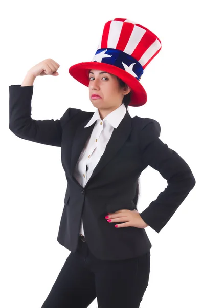 Donna uomo d'affari con simboli americani — Foto Stock