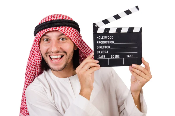 Arab muž s filmové klapky na bílém pozadí — Stock fotografie