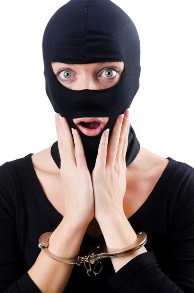 Young female criminal with handcuffs — Stock Photo, Image