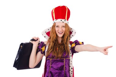 Beyaz arka planda izole edilmiş kadın kraliçe.