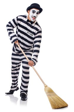 esir üzerinde beyaz izole süpürge ile