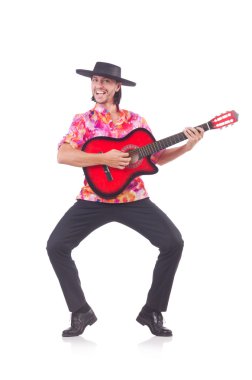 gitar üzerinde beyaz izole olan adam