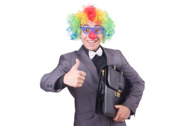 Palyaço işadamı beyazda soyutlanmış