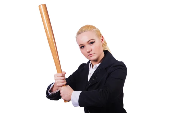 Geschäftsfrau mit Baseballschläger auf Weiß — Stockfoto