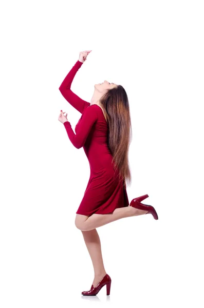 Женщина танцует изолированно на белом — стоковое фото