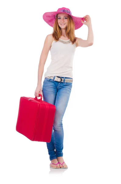 Fille avec des valises isolées sur blanc — Photo