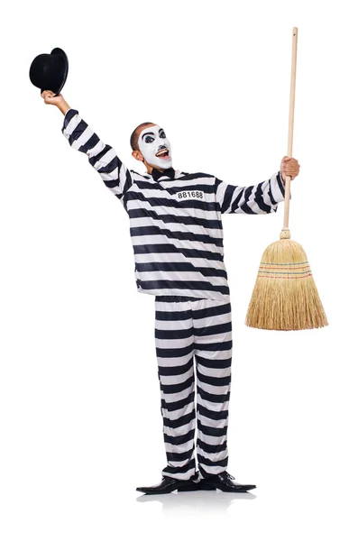 Prisoner with broom isolated on the white — Stock Photo, Image