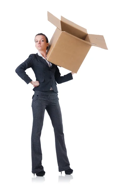 Mujer mujer de negocios con cajas en blanco — Foto de Stock