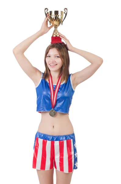 Boxeador de mujer en uniforme con símbolos de EE.UU. — Foto de Stock