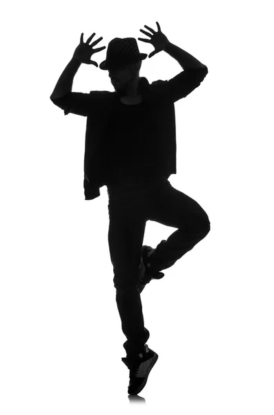 Silhouette of male dancer isolated on white — Stock Photo, Image