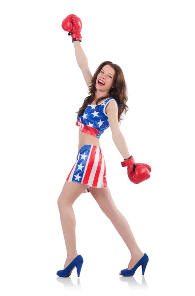 Woman boxer in uniform with US symbols — Stock Photo, Image