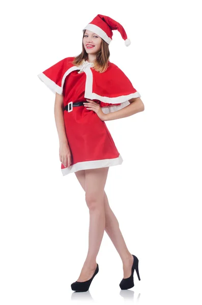 Young woman in red santa costume on white Royalty Free Stock Images