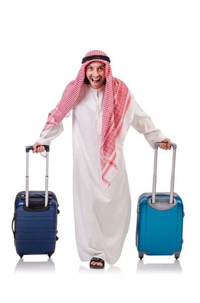 Homme arabe avec des bagages sur blanc — Photo