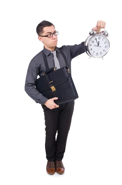 Lustiger Geschäftsmann mit weißer Uhr — Stockfoto