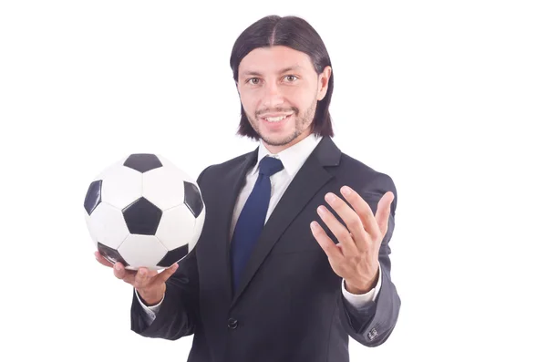 Человек с футболом изолирован на белом — стоковое фото