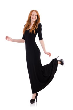 siyah elbise üzerine beyaz izole redhead