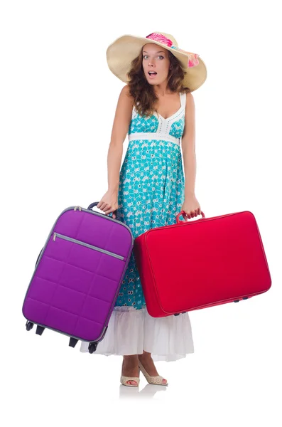 Woman going to summer vacation isolated on white — Stock Photo, Image